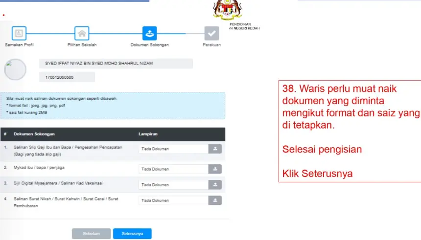 Muat naik dokumen klik seterusnya