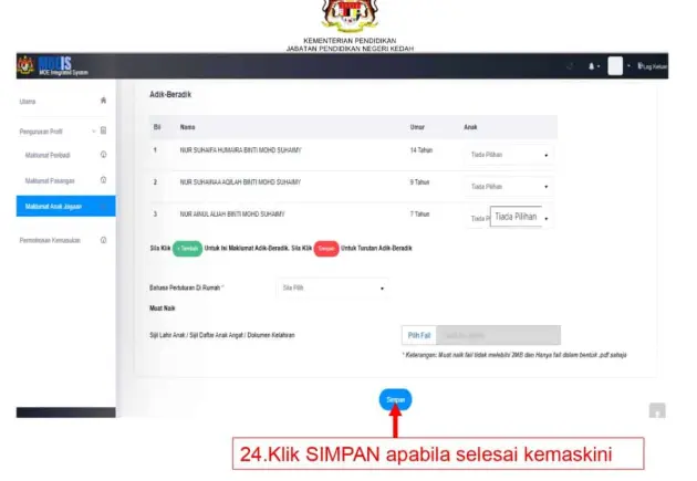 Tekan butang Simpan selepas kemas kini selesai