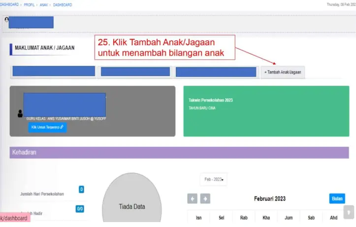 Tekan butang Tambah anak untuk menambah bilangan anak
